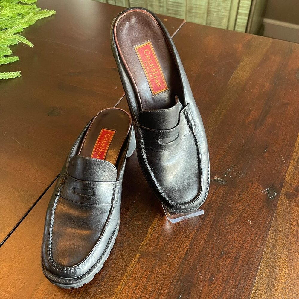 Vintage Cole Haan Country  Black Leather Mules Size 8 B